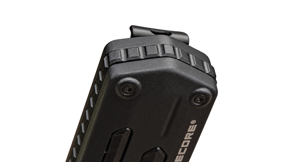 Close-up of the Nitecore EDC15 flashlight tail with the background removed