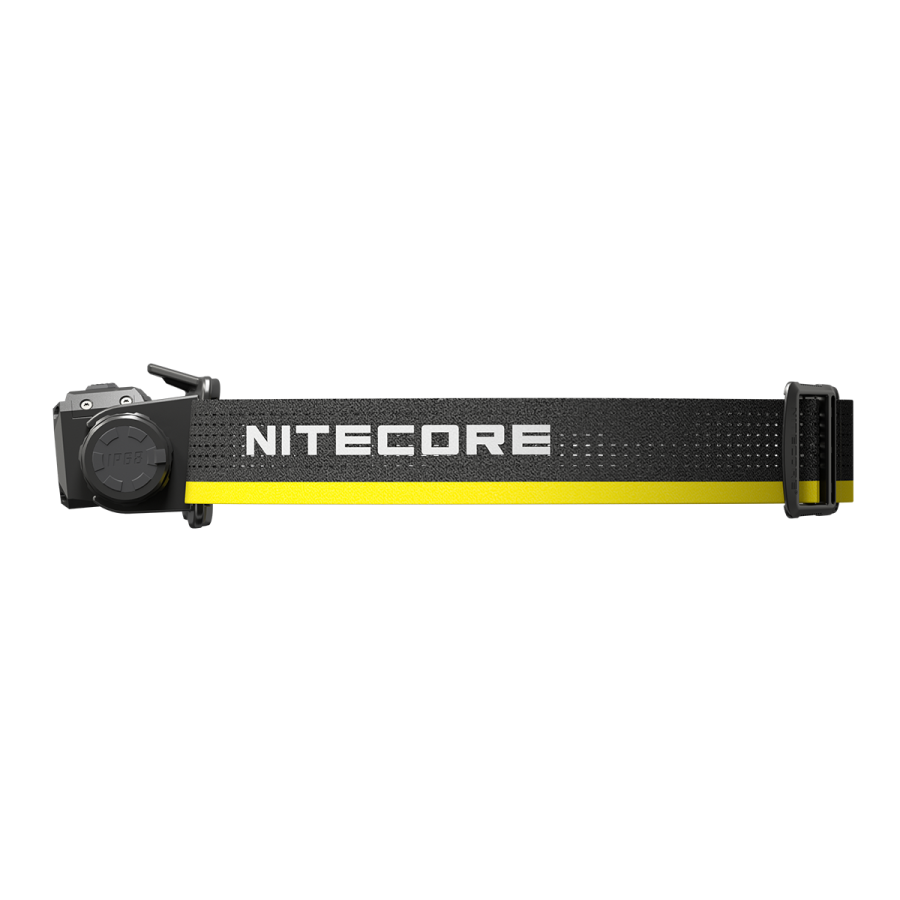 Nitecore HC75 UHE headlamp side view showing end cap and headband