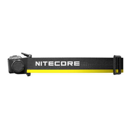 Nitecore HC75 UHE headlamp side view showing end cap and headband