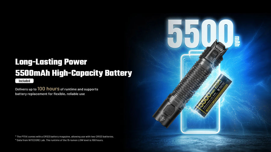 Battery, Charging & Runtime for Nitecore P17iX