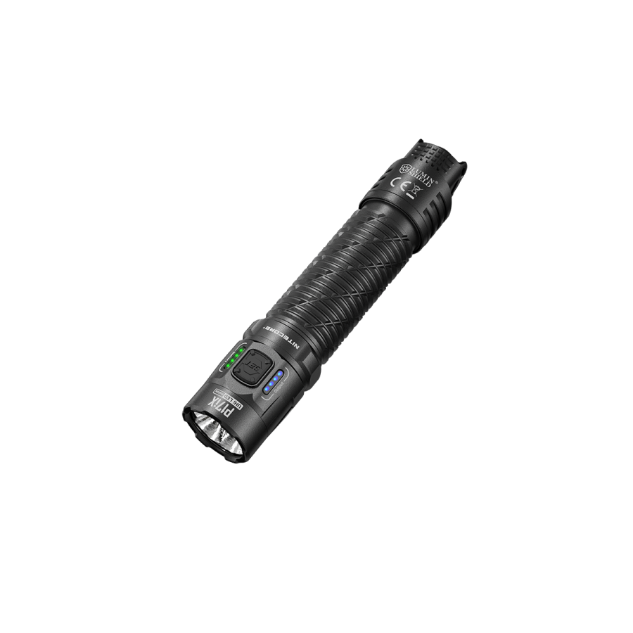 Nitecore P17iX flashlight angled view showing side controls and lens