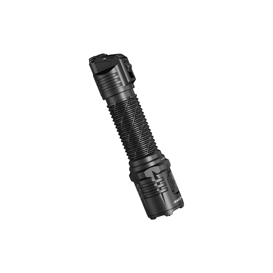 Nitecore P27iX flashlight rear angled view and textured grip