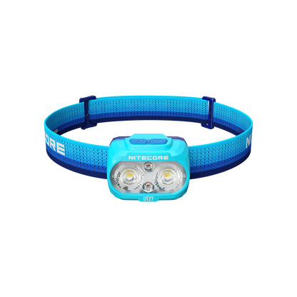Nitecore UT27 MB blue headlamp front view with matching headband