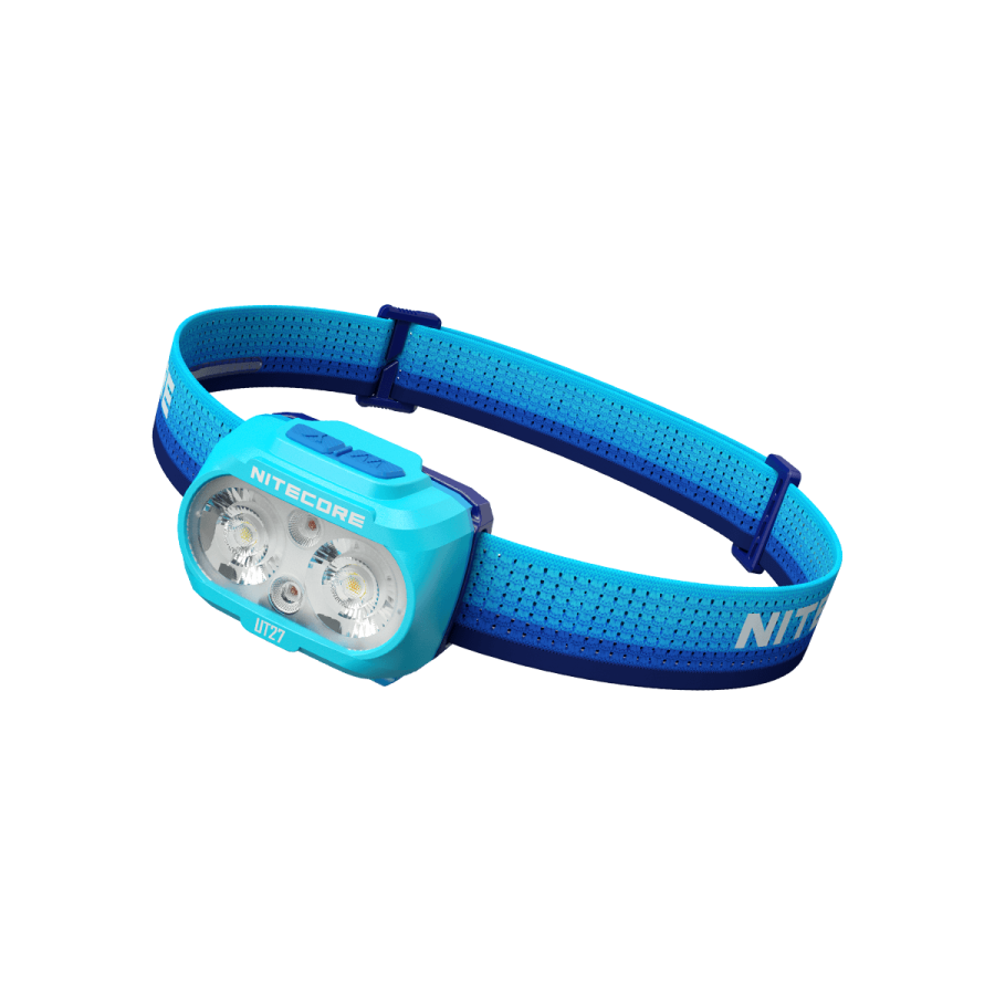 Nitecore UT27 MB blue headlamp opposite angled view with headband