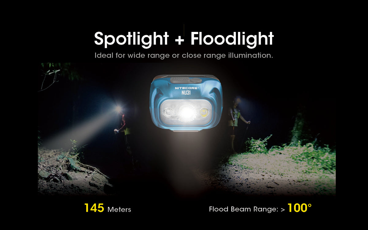 Nitecore NU31 spotlight and floodlight beam demonstration