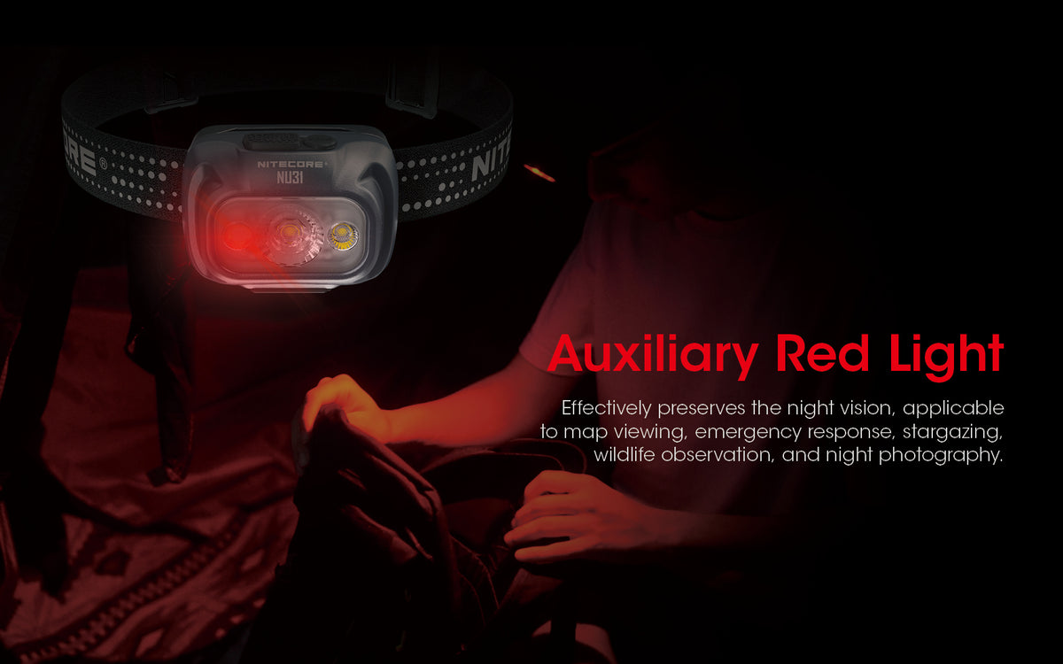 Nitecore NU31 auxiliary red light in use outdoors