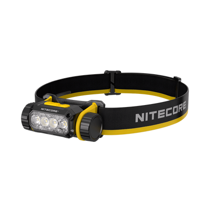 Nitecore NWH20 headlamp angled view with black and yellow headband