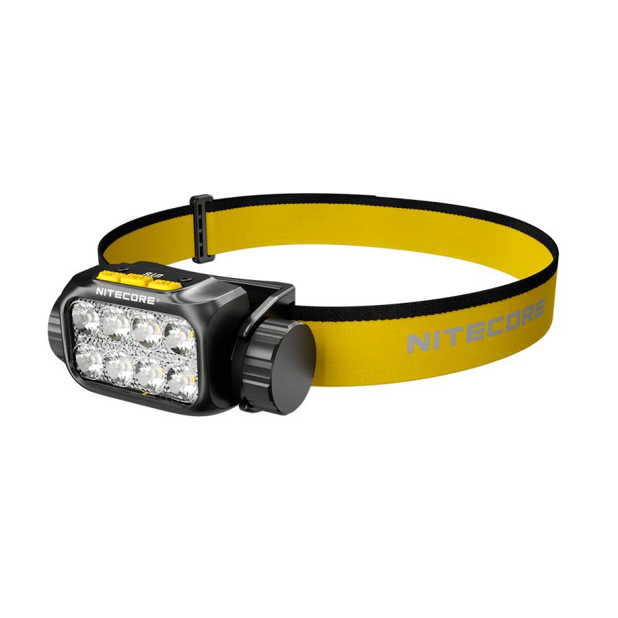 Nitecore UT6 black headlamp angled view with yellow headband