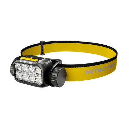 Nitecore UT6 black headlamp angled view with yellow headband