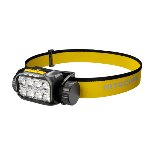 Nitecore UT6 black headlamp angled view with yellow headband