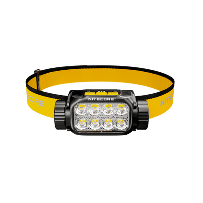 Nitecore UT6 black headlamp front view with yellow headband